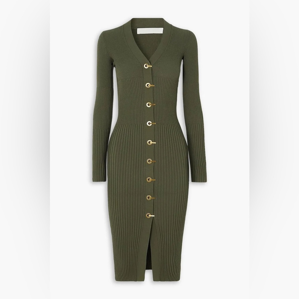 Dion Lee olive Ribbed Cardigan Dress